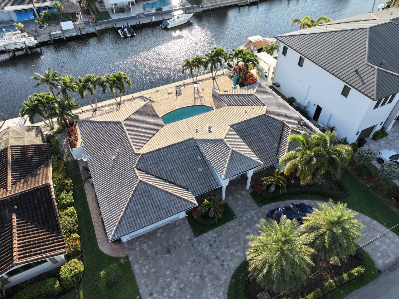 Aerial view of a South Florida residential roofing project by Millennium Makeover